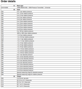 Ordering Information - Jumo Midas S05 Pressure Sensor